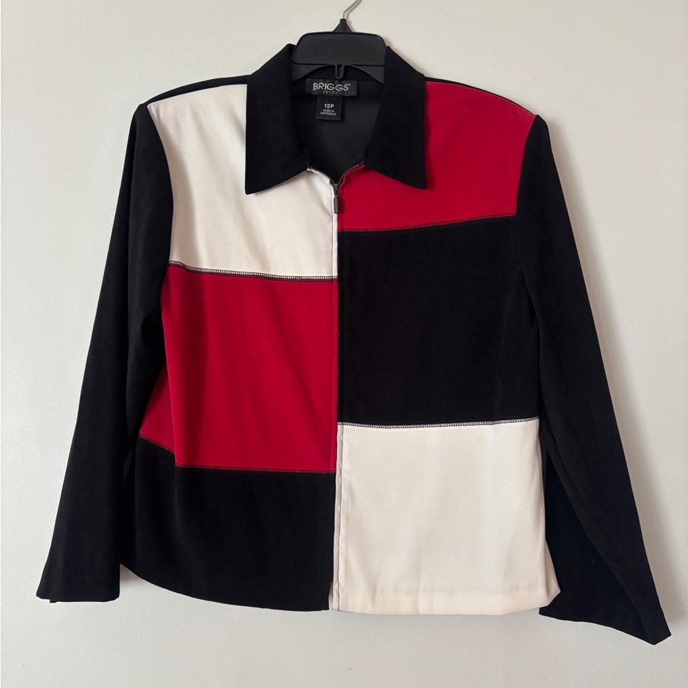 Briggs New York Red, Black & White Colorblock Zip Jacket